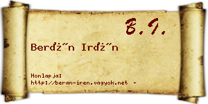 Berán Irén névjegykártya